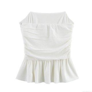 Women's Sexy Pleated Tube Top Off-Shoulder Polyester Wave Edge Ruffle Hem Slim Fit Sweet Celebrity Style Backless Cropped Top for Summer Party Vacation Daily Wear