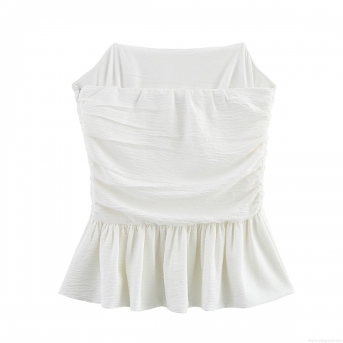 Women's Sexy Pleated Tube Top Off-Shoulder Polyester Wave Edge Ruffle Hem Slim Fit Sweet Celebrity Style Backless Cropped Top for Summer Party Vacation Daily Wear