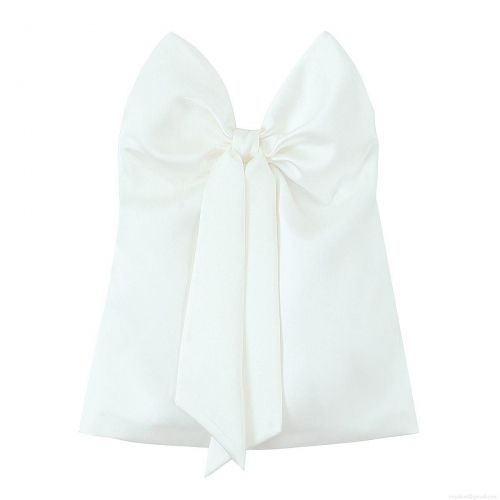 Women's Sexy Big Bow Bustier Top Satin Textured Polyester Sleeveless Back Zipper Crop Camisole For Evening Party Clubwear White