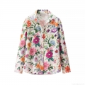 Women's Long Sleeve Floral Print Shirt Elegant Turn-down Collar Single-breasted Polyester Blend Blouse for Casual Office Date Ladies Tops
