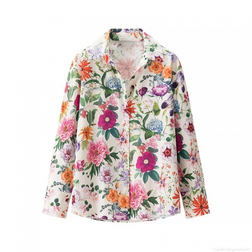 Women's Long Sleeve Floral Print Shirt Elegant Turn-down Collar Single-breasted Polyester Blend Blouse for Casual Office Date Ladies Tops