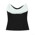 Women's Sexy Strapless Tube Top Black And White Patchwork Pleated Trim Slim Fit Corset Top With Side Zipper For Party Clubwear Celeb Style Chic Apparel