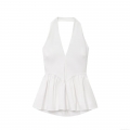 Women's Sexy Halter Neck V-Neck Backless Peplum Top Sleeveless Slim Fit Ruffle Hem Tank Top For Party Clubwear Summer Fashion White Plain Vest