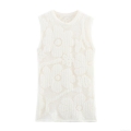 Women's Sexy Flower Hollow Out Knit Vest Sleeveless Round Neck Slim Fit Polyester Lace Tank Top For Daily Dating Summer Socialite Style