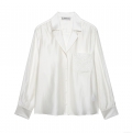French Elegant Acetate Satin Long Sleeve Shirt For Women With Pocket Embroidery Loose Pearl White Blouse Top Office Commute