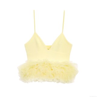 Women's Mesh Tiered Hem Camisole V-Neck Adjustable Spaghetti Strap Crop Top Slim Fit Sleeveless Peplum Tank Top For Party Summer