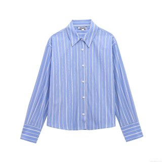 Women's Casual Striped Poplin Blouse Long Sleeve Button Down Shirt Vertical Stripe Loose Fitting Top for Office Daily Workwear Elegant Fashion
