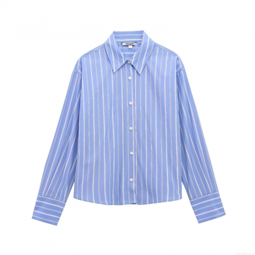 Women's Casual Striped Poplin Blouse Long Sleeve Button Down Shirt Vertical Stripe Loose Fitting Top for Office Daily Workwear Elegant Fashion