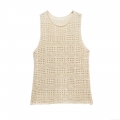 Women's Crochet Hollow Knitted Tank Top Cotton Blend Sleeveless Round Neck Vest Slim Fit Solid Color Casual Summer Beach Top For Women