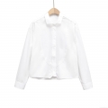 Women's French Commute Long Sleeve Shirt 100% Cotton Splicing Design Short Blouse Solid White Button Down Top For Ladies Office Daily Wear
