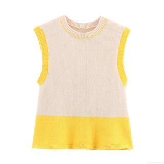 Women's Color-Block Knitted Vest Round Neck Contrast Trim Sleeveless Tank Top Pullover Knitwear for Summer Casual Streetwear