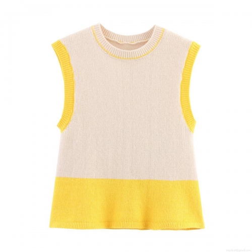 Women's Color-Block Knitted Vest Round Neck Contrast Trim Sleeveless Tank Top Pullover Knitwear for Summer Casual Streetwear