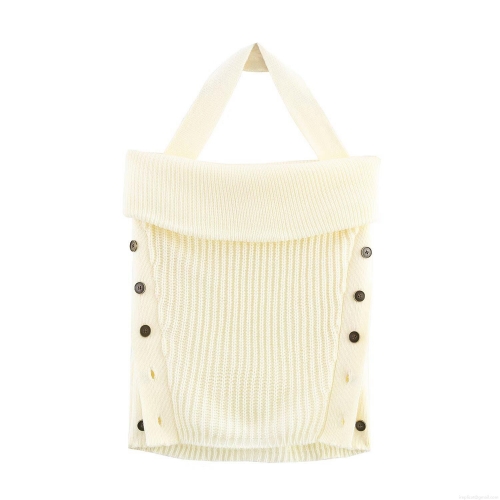 Sexy Off-Shoulder Knitted Halter Top For Women Solid Color Ribbed Slim Fit Sleeveless Vest With Side Buttons Decoration Elegant Celebrity Style Summer Top