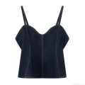 Sexy Dark Blue Denim Camisole Tank Top With Contrast Stitching Back Zipper Slim Fit V-Neck Cropped Top For Women Streetwear Fashion