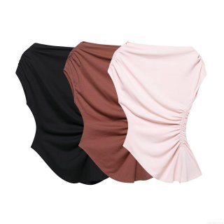 Women's Sleeveless Ruched T-Shirt Asymmetric Hem Polyester Spandex Stretch Top Casual Fashion Streetwear Sleeveless Vest For Women Girls