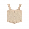 Women Sweet Ruffle Strap Knitted Camisole Top Mercerized Cotton Single Breasted Bustier Style Slim Fit Short Tank Top For Casual Party Vacation