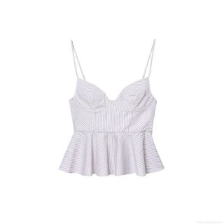 Women's Striped Peplum Camisole Top Sleeveless V-Neck Bustier Polyester Blended Sweet Fresh Lady Style Slimming Tank Top For Summer Vacation