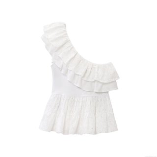 Women's Sexy One Shoulder Ruffle Top Polyester Hollow Out Embroidery Sangallo Lace Asymmetric Frill Summer Party Dating Tank Top For Women