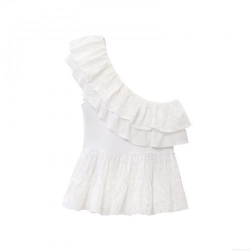 Women's Sexy One Shoulder Ruffle Top Polyester Hollow Out Embroidery Sangallo Lace Asymmetric Frill Summer Party Dating Tank Top For Women