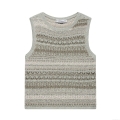 Women Retro Openwork Knit Tank Top Sleeveless Crochet Stripe Vest Vintage Slim Fit Knitted Sweater Top For Summer Vacation