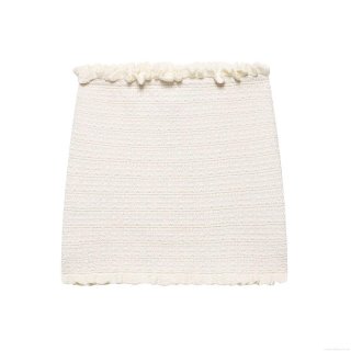 Women Elegant Cream White Knitted Strapless Tube Top With Lettuce Edge Ruffles Slim Fit Sleeveless Crop Top For Summer Vacation Party Streetwear