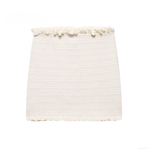 Women Elegant Cream White Knitted Strapless Tube Top With Lettuce Edge Ruffles Slim Fit Sleeveless Crop Top For Summer Vacation Party Streetwear