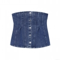 Sexy Strapless Denim Corset Top For Women Slim Fit Button Up Washed Denim Bustier Top Trendy Clubwear Streetwear Y2K Fashion Bandeau Top Blue