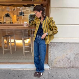 Women's Long Sleeve Striped Blouse 100% Polyester Round Neck Vertical Stripe Shirt Elegant Puff Sleeve Single Breasted Top For Daily Casual Wear Ladies Fashion Woven Blouse