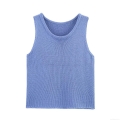Women's Knitted Sleeveless Tank Top Round Neck Slim Fit Solid Color Polyester Ribbed Hem Casual Summer Vest Top For Women