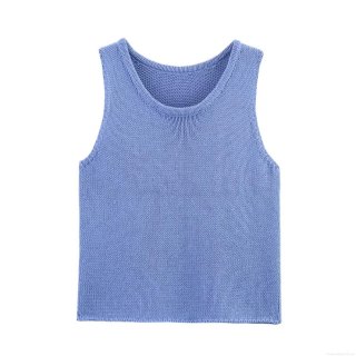 Women's Knitted Sleeveless Tank Top Round Neck Slim Fit Solid Color Polyester Ribbed Hem Casual Summer Vest Top For Women