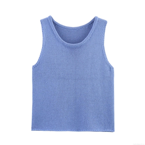 Women's Knit Sleeveless Tank Top Elegant Round Neck Slim Fit Crop Top Solid Color Summer Pullover Top For Women Casual Daily Wear