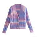 Women's Ombre Tie-Dye Knit Cardigan Acrylic Polyester Wool Blend V-Neck Button Up Cable Knit Sweet Loose Style Soft Warm Outerwear Sweater