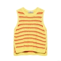 Women Stripe Knit Tank Top Polyester Sleeveless Round Neck Sweater Vest With Side Slit Casual Sweet Summer Knitwear For Women