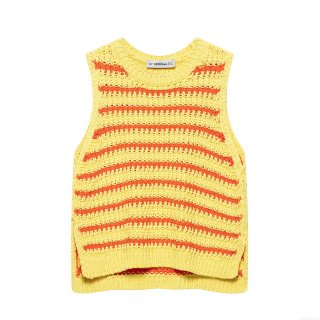 Women Stripe Knit Tank Top Polyester Sleeveless Round Neck Sweater Vest With Side Slit Casual Sweet Summer Knitwear For Women