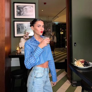 Women's Fashion Long Sleeve Striped Crop Shirt Casual Button Down Blouse Polyester Woven Vertical Striped Top For Daily Vacation Streetwear Women Clothing