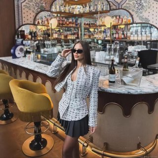 Elegant Tweed Plaid Halter Top for Women Sexy V-Neck Backless Vest with Metal Buttons Slim Fit Socialite Style Polyester Woven Tank Top