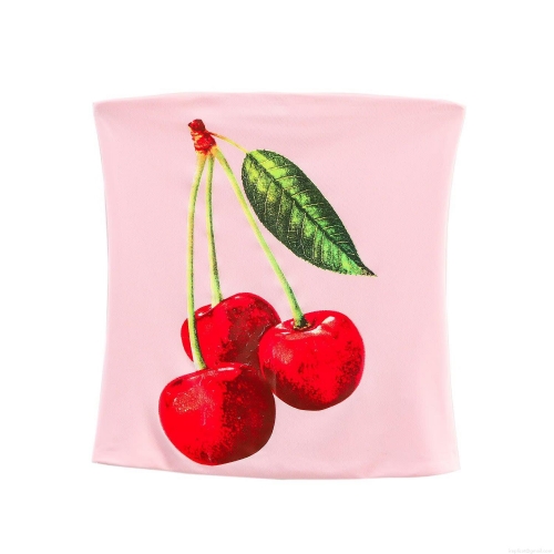 Women's Pink Cherry Print Tube Top Sexy Slim Fit Strapless Bandeau Top For Summer Daily Streetwear Fashion Sweet Fresh Crop Top For Women