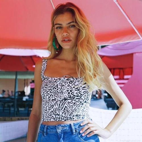 Women's Sexy Black And White Animal Print Crop Tank Top Lace-Up Front Sleeveless Summer Camisole Top Slim Fit Casual Streetwear Clubwear For Women