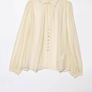 Women Elegant Long Sleeve Blouse Bow Tie Stand Collar Pleated Shirt With Ruffle Cuffs Solid Color Casual Polyester Tops For Ladies