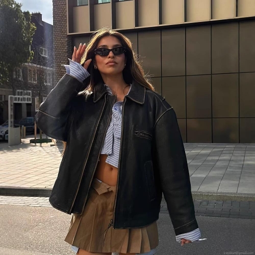 Women's Blue Striped Long Sleeve Shirt 100% Polyester Button Down Crop Top Blouse With Double Pockets Casual Sweet Fashion Streetwear Tops