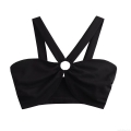 Women Sexy Criss Cross Halter Tank Top Metal Ring Ruched Backless Crop Top Sleeveless Slim Fit Polyester Blend Cami Top For Summer Party Clubwear Fashion