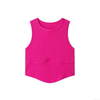 Women Round Neck Sleeveless Ribbed Knit Tank Top Sexy Slim Fit Curved Hem Crop Top For Summer Casual Club Party Fashion Vest