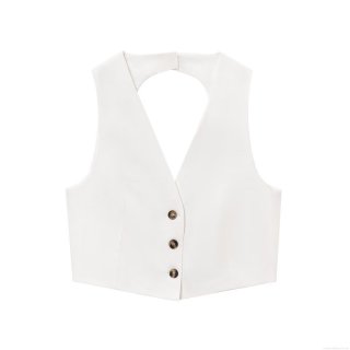 Women's Sexy V Neck Backless Waistcoat Vest Polyester Blend Sleeveless Short Cut Single Breasted Top For Summer Daily Party Date Night Minimalist Chic