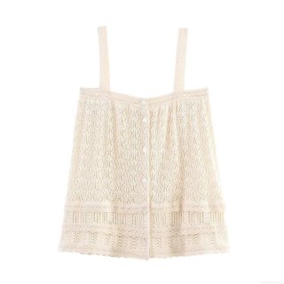 Women's Sexy Crochet Knit Cami Top Vintage Lace Hollow Out Button Down Spaghetti Strap Sleeveless Vest For Summer Beach Vacation Streetwear Boho Style Off White