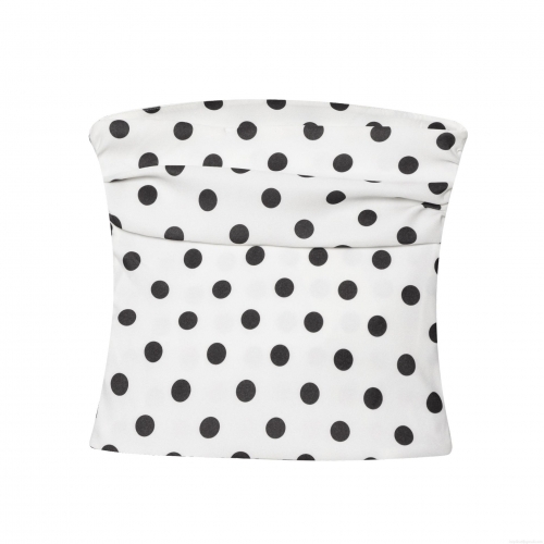 Women's Vintage Polka Dot Tube Top Strapless Slim Fit Crop Top Summer Sexy Bandeau Top With Side Zipper For Vacation Party Clubwear