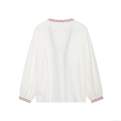 Women's Embroidered White Blouse 100% Polyester Long Sleeve V Neck Shirt Vintage Ethnic Geometric Floral Embroidery Tops Casual Daily Spring Autumn