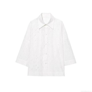 Women's White Long Sleeve Blouse Elegant 3D Feather Texture Jacquard Shirt Single Breasted Lapel Collar Button Up Casual Office Streetwear Chic Top