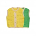 Women's Casual Knitted Vest Top Retro Single Breasted Round Neck Sleeveless Cardigan Polyester Hollow Out Color Block Waistcoat For Spring Autumn Daily Wear