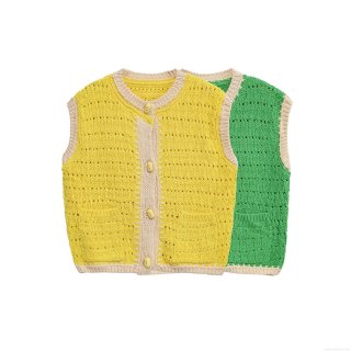 Women's Casual Knitted Vest Top Retro Single Breasted Round Neck Sleeveless Cardigan Polyester Hollow Out Color Block Waistcoat For Spring Autumn Daily Wear