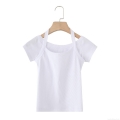 Women's Sexy Ribbed Cotton Blend Halter Neck Layered Off-Shoulder Short Sleeve Crop Top Slim Fit Solid White Knitted T-Shirt Summer Streetwear